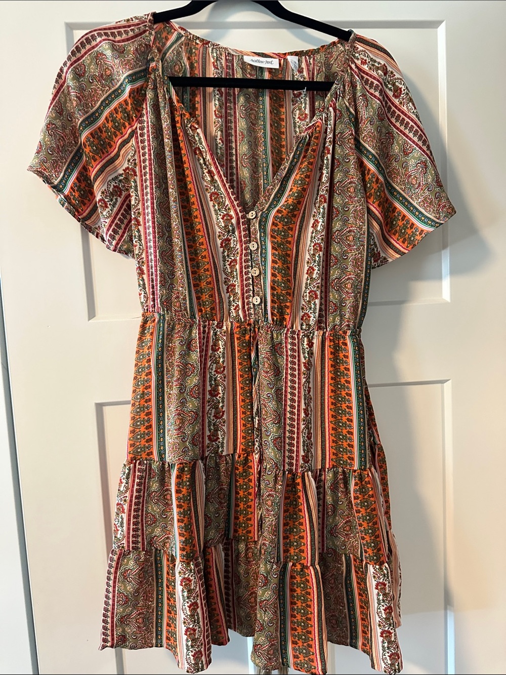 Tiered Button-Front Mini Dress in Orange Multi